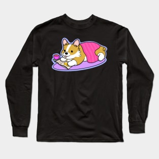 Cute Corgi Reading Book Long Sleeve T-Shirt